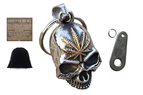 GOLD LEAF WEED SKULL 3-D THE RIDE BELL & HANGER