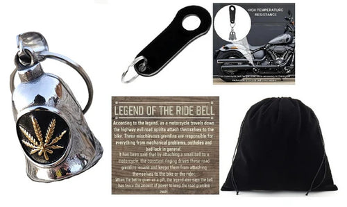 GOLD POT LEAF THE RIDE BELL & BLACK HANGER