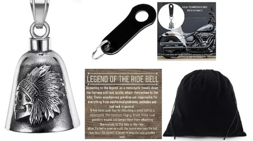 INDIAN CHIEF SKULL THE RIDE BELL & BLACK HANGER