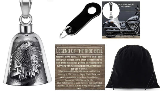 INDIAN CHIEF SKULL THE RIDE BELL & BLACK HANGER