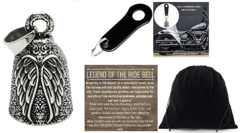 SILVER ANGEL WINGS THE RIDE BELL & BLACK HANGER