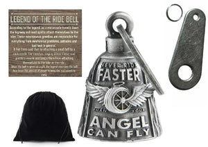 NEVER RIDE FASTER THAN YOUR ANGEL THE RIDE BELL & HANGER