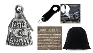 NEVER RIDE FASTER THAN YOUR ANGEL THE RIDE BELL & BLACK HANGER