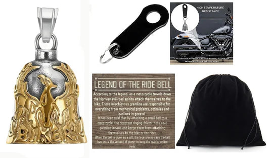 GOLD PHOENIX BIKER THE RIDE BELL & BLACK HANGER