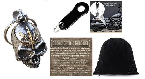 GOLD LEAF WEED SKULL 3-D THE RIDE BELL & BLACK HANGER