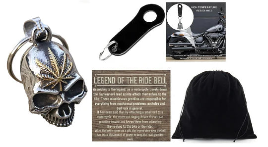 GOLD LEAF WEED SKULL 3-D THE RIDE BELL & BLACK HANGER