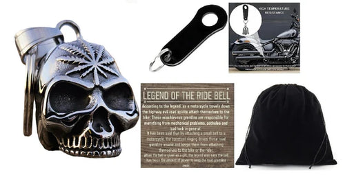 SKULL 3-D WEED LEAF THE RIDE BELL & BLACK HANGER
