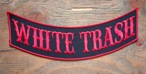 WHITE TRASH BLACK RED ROCKER PATCH 10"X3"
