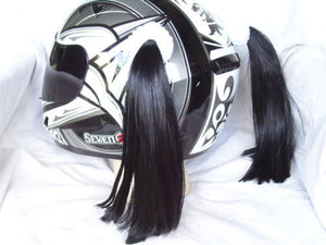 Black Ladies Helmet Pigtails Works On Any Motorcycle Skate or Snow Helmet