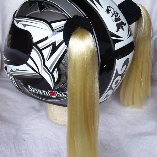 Blonde Ladies Helmet Pigtails Works On Any Motorcycle Skate or Snow Helmet