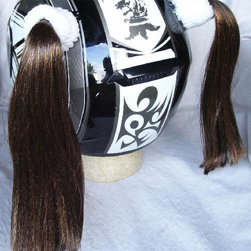 Brown Ladies Helmet Pigtails Works On Any Motorcycle Skate or Snow Helmet