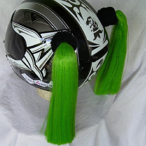 Green Ladies Helmet Pigtails Works On Any Motorcycle Skate or Snow Helmet