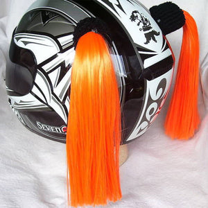 Orange Ladies Helmet Pigtails Works On Any Motorcycle Skate or Snow Helmet