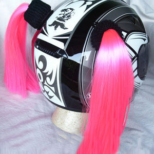 Pink Ladies Helmet Pigtails Works On Any Motorcycle Skate or Snow Helmet