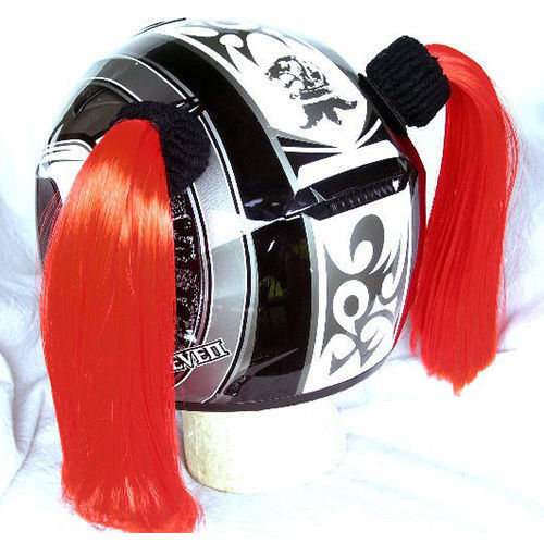 Red Ladies Helmet Pigtails Works On Any Motorcycle Skate or Snow Helmet